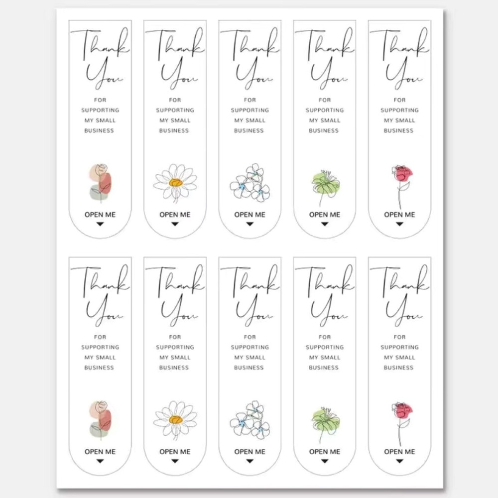 100 Floral Soft Edge Rectangle Thank You Stickers